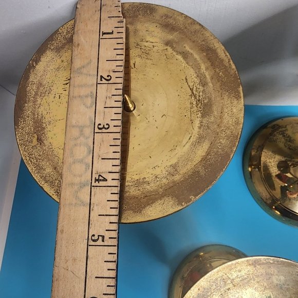 3 Vintage Pillar Brass Candle Holders Embossed Graduated Set Large Ornate - Picture 7 of 12